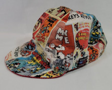 Disney Cap Sticker Bomb Cloth Reversible Made in USA Colorful Mickey Cartoon