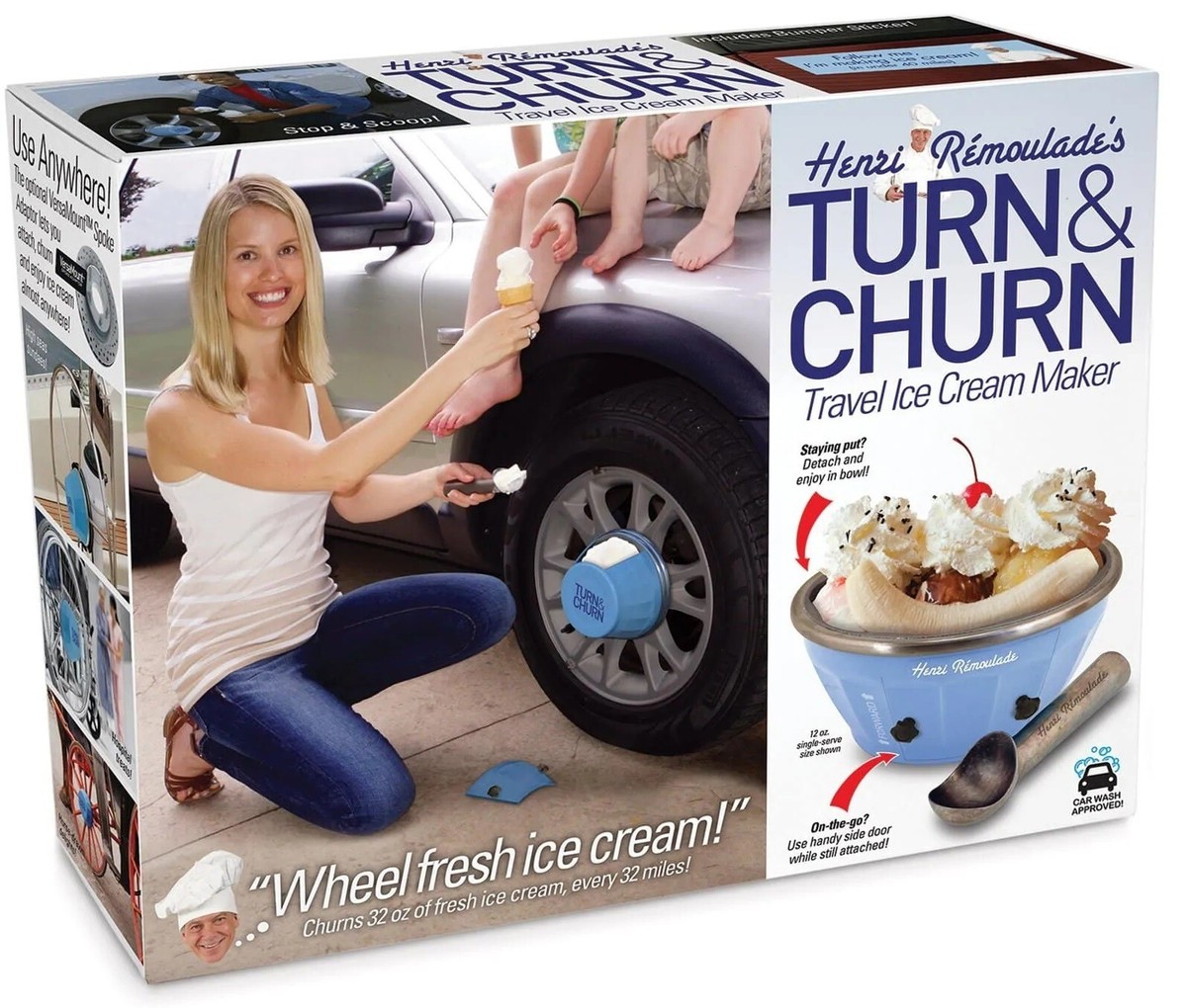 TURN & CHURN Fake Car Wheel Ice Cream Maker PARODY Funny Gag Joke