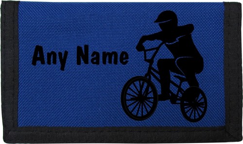 BMX Design Personalised BLUE Boys Kids Ripper Wallet With Coin Holder Gift - Picture 7 of 11