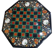 18 " Marmor Schach Table Top Pietra Dura Kunst Halbedelstein Heim Möbel