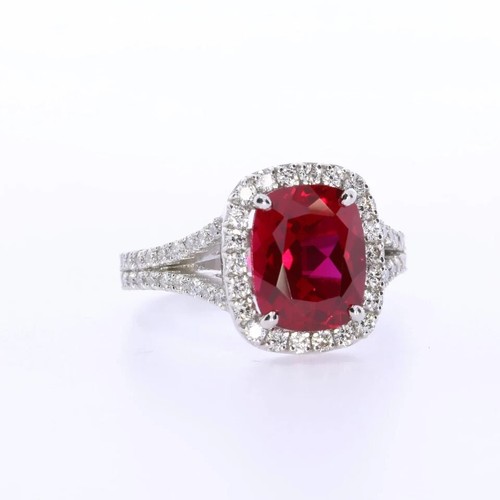 4.50 Ct Cushion Cut Natural Ruby Diamond Engagement Ring 14K White Gold solid - Picture 2 of 6