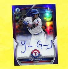 2023 Bowman Chrome Yosy Galan 99/250 Auto Purple Refractor Card Rangers 