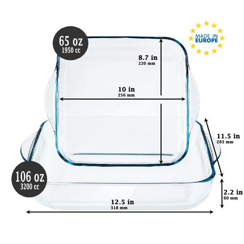 Glass Baking Dishes for Oven, Casserole Dish Set, Square Ovenware, Set of 2 - Picture 6 of 7