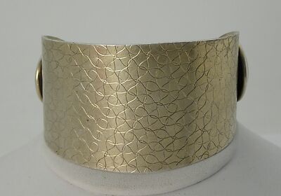 Vintage Modernist breit Sterling gefüttert geometrisches Muster mit Knöpfen Ende Armband