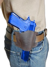 New Barsony Brown Leather Gun Quick Slide Holster Browning Colt Full Size 9mm 40