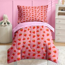 4 Pcs Comforter Set Size, Sweet Pink Fruit Bedding for Teen, Cute Strawberry ...