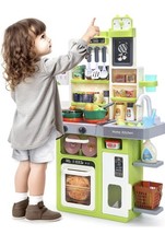Kids Pretend Play Kitchen Set Sink,Steam,Light,Sound,63-Piece Toy Food, Utensils