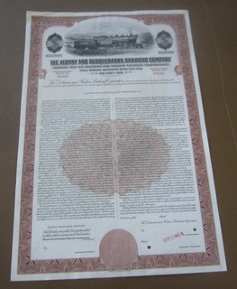 The ALBANY and SUSQUEHANNA RAILROAD COMPANY SPECIMEN Bond Certificate