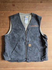 Carhartt Men's Washed Black Canvas Duck Sherpa Lined Vest V26BLK Size XL