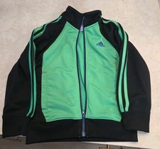Adidas Youth Size 5 Full Zip Track Jacket Black W Green Stripes Logo AG5780