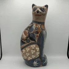 Vintage Tonala Clay Mexican Pottery Cat Sculpture 15”
