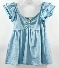 SO Goods For Life Crinkle Gauze Texture Blue Short Sleeve Top Womens Ladies XS