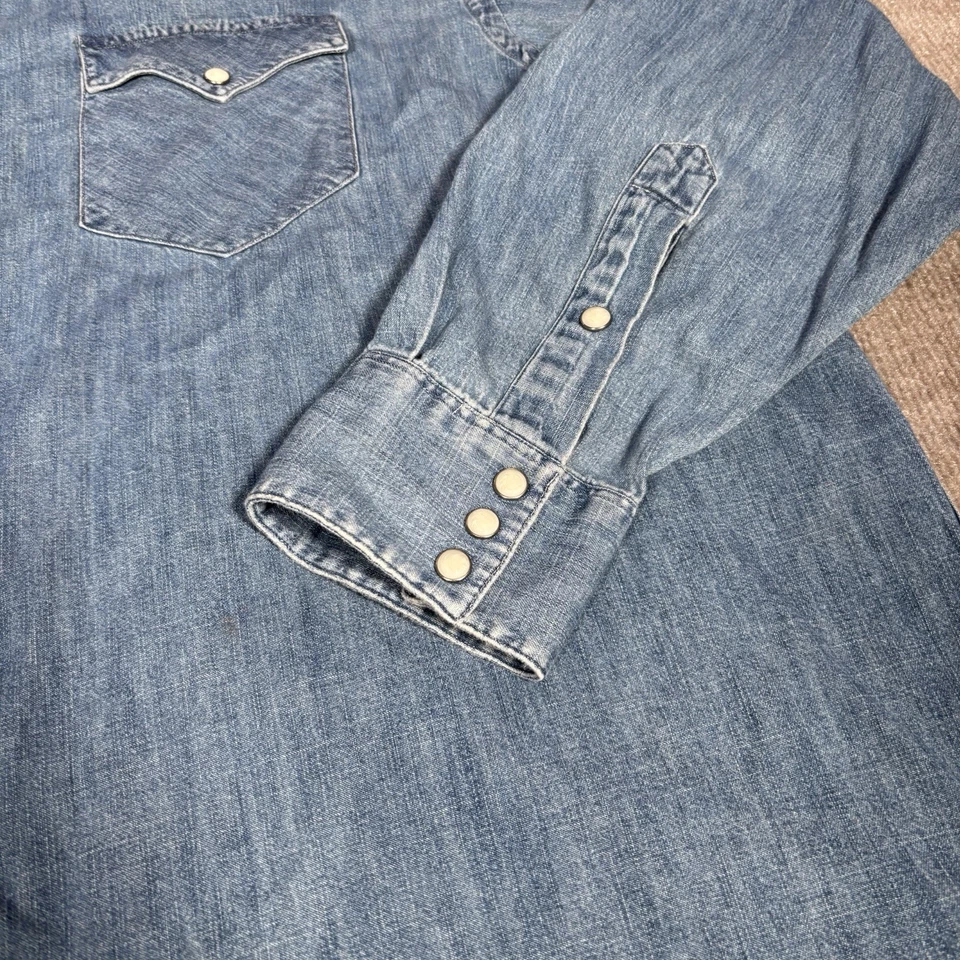 Polo Ralph Lauren Shirt Mens 3XB Pearl Snap Blue Denim Long Sleeve Western - Image 3 of 4