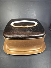 Mid Century Modern Lincoln Ware Peach Copper Square Cake Carrier with Lid 1950s