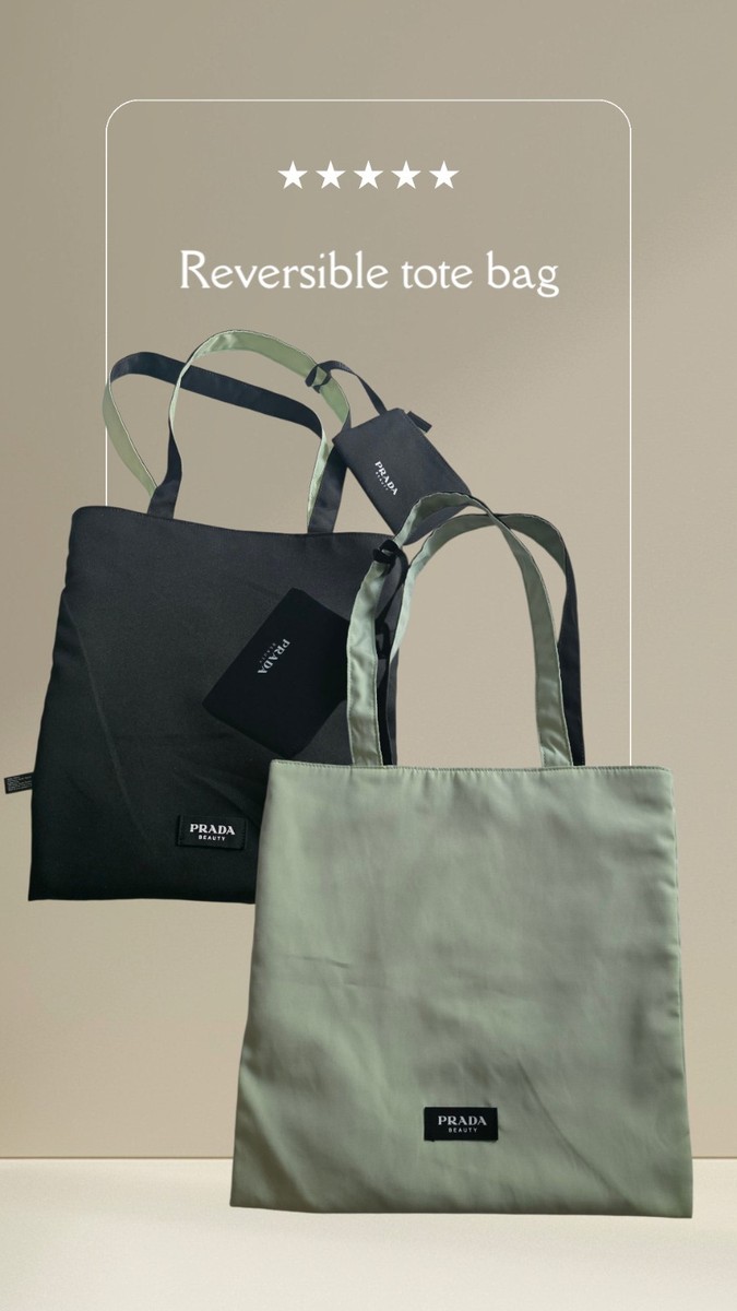 Prada Beauty Shopper GWP Tote Bag Pastel Green/Black Reversible w