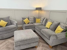 Lovely Grey Corner Sofa, Swivel Chair & Footstool Set - DELIVERY AVAILABLE 