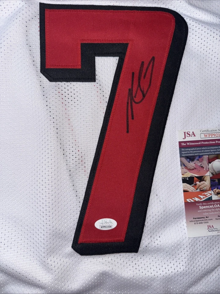 Autographed/Signed MICHAEL MIKE VICK Atlanta White Football Jersey JSA Cert - Image 3 of 4