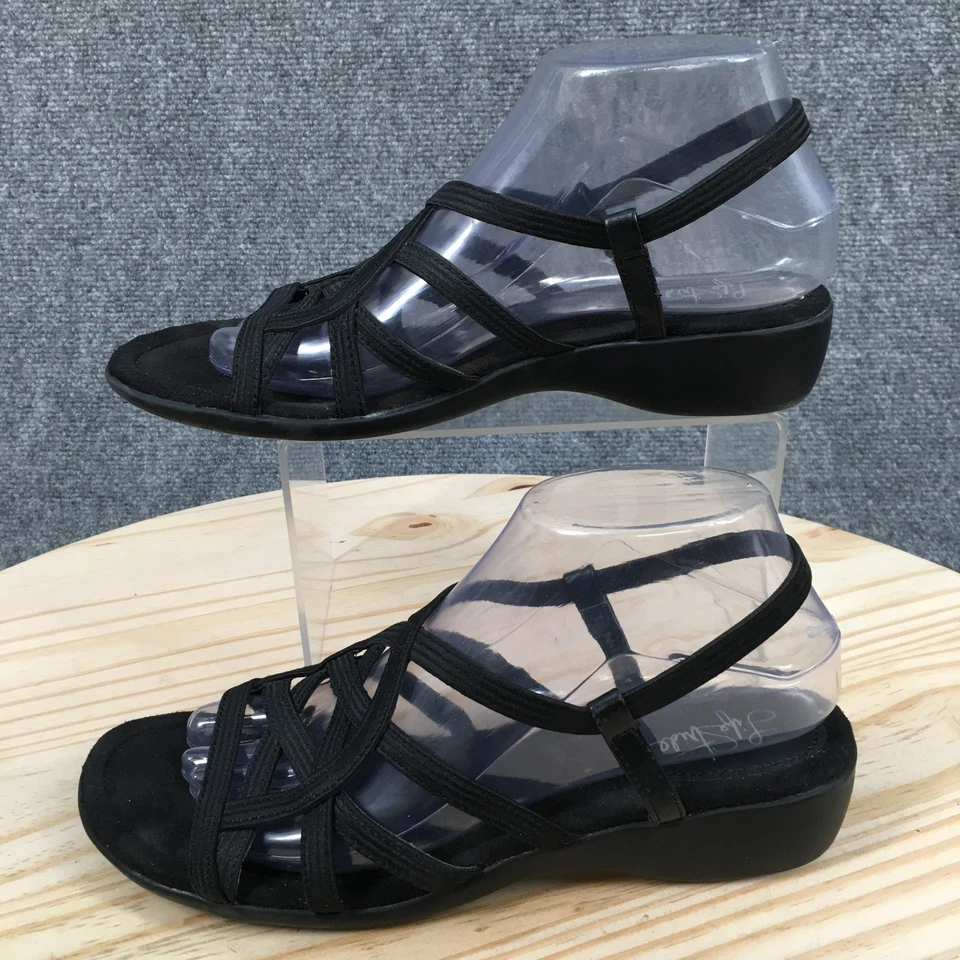 Sandalias LifeStride para mujer 8,5 M informales con tiras de tela negra cuña baja Foto 2 de 4