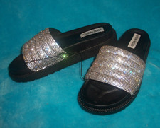 New STEVE MADDEN Black Slide On Sandals-Bling  Rhinestones- Sz 6-PLATFORM