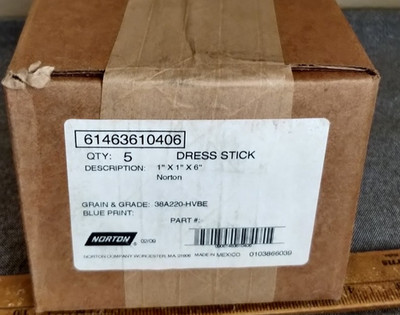 BOX OF 5 ~ NORTON 1 x 1 x 6 In. Dressing Stick 38A220-HVBE 61463610406 220 Grit