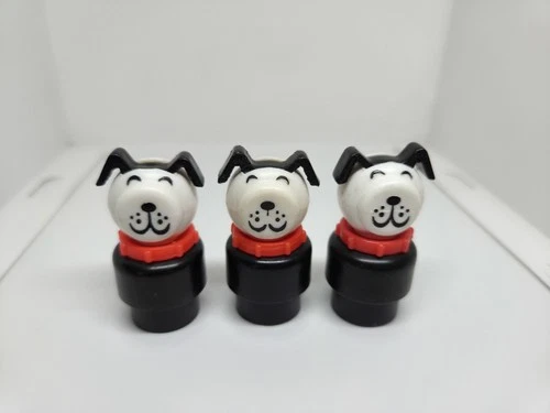 Vintage Fisher Price little people lot/3 plastic Lucky black dog dogs red collar