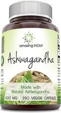 Amazing India Natural Ashwagandha 500 Mg Per Serving Veggie Capsules Non-G