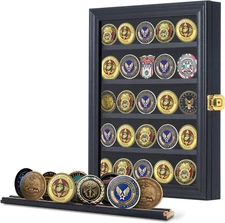 Military Challenge Coin Display Case Lockable Cabinet Rack Holder
