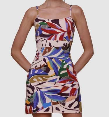 Avec Les Filles Women's Beige Printed Squared-Neck Bodycon Mini Dress Size 6