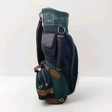 Pine Harbour Carry Golf Bag Green/Brown Leather 6-Way Divider 7-Pocket Mens 36”