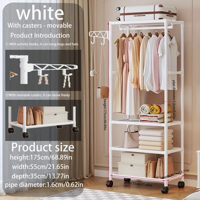 Portable Wardrobe,Freestanding Closet,Multi-Functional Design,Hooks,Casters