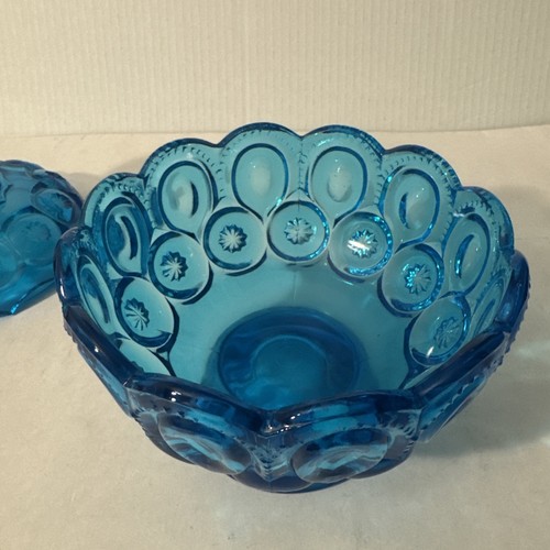 Piatto porta caramelle vintage LE SMITH LUNA E STELLE in vetro blu con coperchio anni 60 - Foto 4 di 13