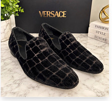 Versace Men’s Black Slip-On Loafers Faux Fur Crocodile Print EU 43 US 10