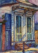 ORIGINAL Hand Painted Pen and Watercolor (ACEO) French Quarter Cottage
