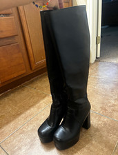 Lamoda Black Faux Leather Knee-High Platform Boots US W8 “Whatta Showdown”
