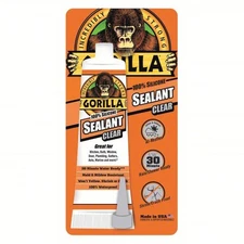 Gorilla Waterproof Caulk & Seal100% Silicone Sealant, 2.8oz Squeeze Tube, Clear