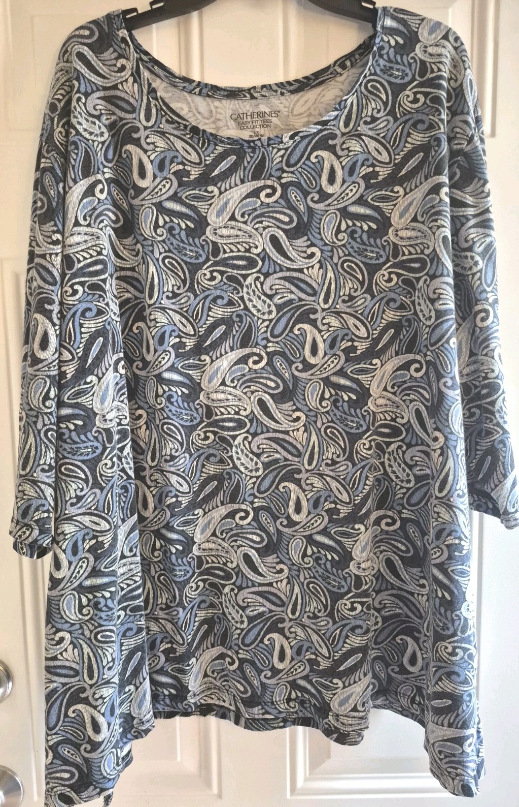 CATHERINES Easy Fit Tee - 3X - Scoop Neck, 3/4 Slvs, Vented Hem, 100% Cotton