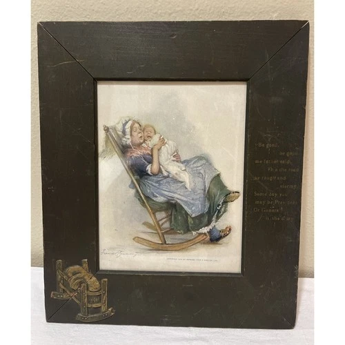 Frances Brundage Chromolithograph in Unusual Frame A Lullaby Raphael Tuck 1904
