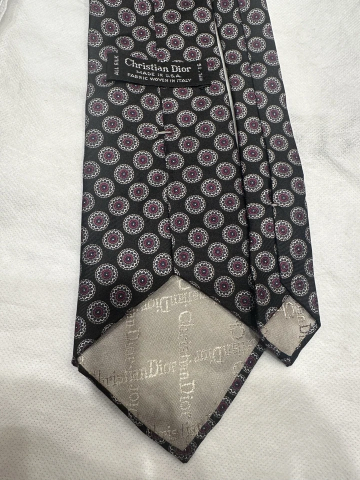 "Corbata para hombre Christian Dior Monsieur tejida en Italia hecha en los EE. UU. negra 3,5""" Foto 2 de 3