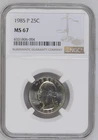 1985 Washington Quarter NGC MS67 Brilliant White Spotless