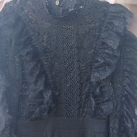 Fashion Nova Women's Black Floral Lace Jumpsuit Ruffle Sleeve High Neck M
