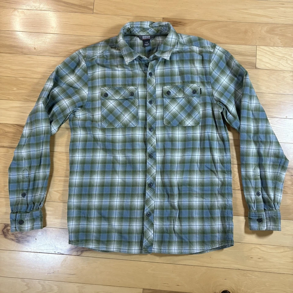 Outdoor Research Crony Flannel Button Up Shirt Mens Sz L Green Blue Plaid - Image 4 of 4