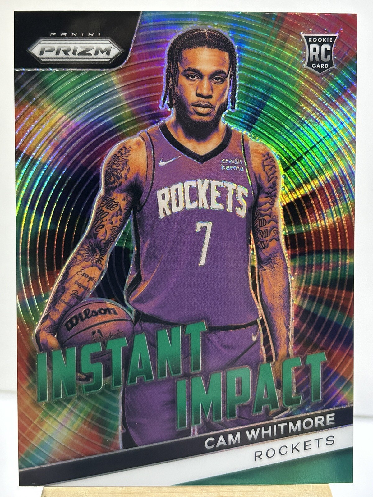 2023-24 Panini Prizm Cam Whitmore RC Instant Impact Green Prizm #7 Rockets