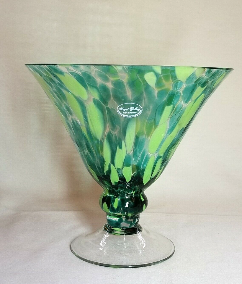 Vtg Royal Gallery Speckled Lime Green Art Glass 8.75 " Pedestal Bowl