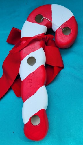 Vintage Ceramic Christmas Candy Cane Stripes Velvet Bow Wall Hanging Decoration - Picture 5 of 6