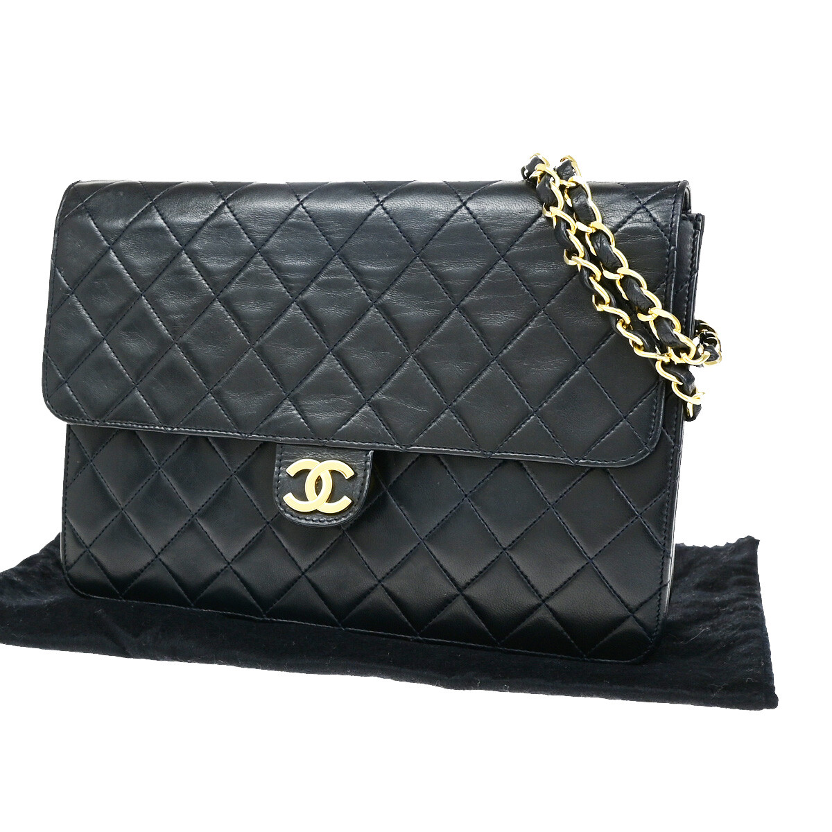 Chanel Vintage Chain Flap Bag Quilted Leather Navy Leather Shoulder Bag Bag (Pre-Owned)