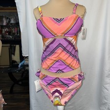 Gibson  Latimer Women  s S Chevron Bandini Top  Bikini Bottoms New MSRP 98 