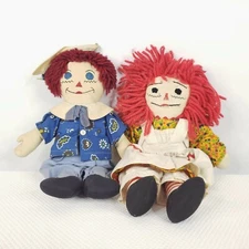 Vintage Raggedy Ann and Andy Cloth Rag Dolls Handmade 14" Primitive 