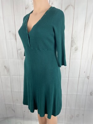 Torrid Emerald Green Snap Button Front Ribbed 3/4 Sleeve Sweater Dress - Size 1