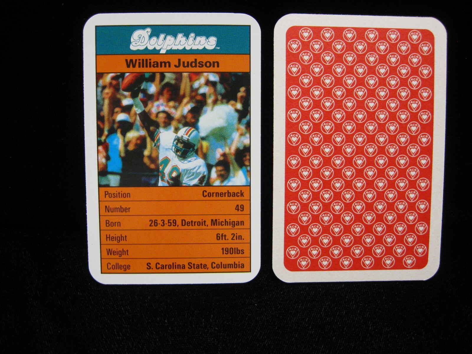 1987 William Judson  Miami Dolphins "Ace Fact Pack" United Kingdom  #49