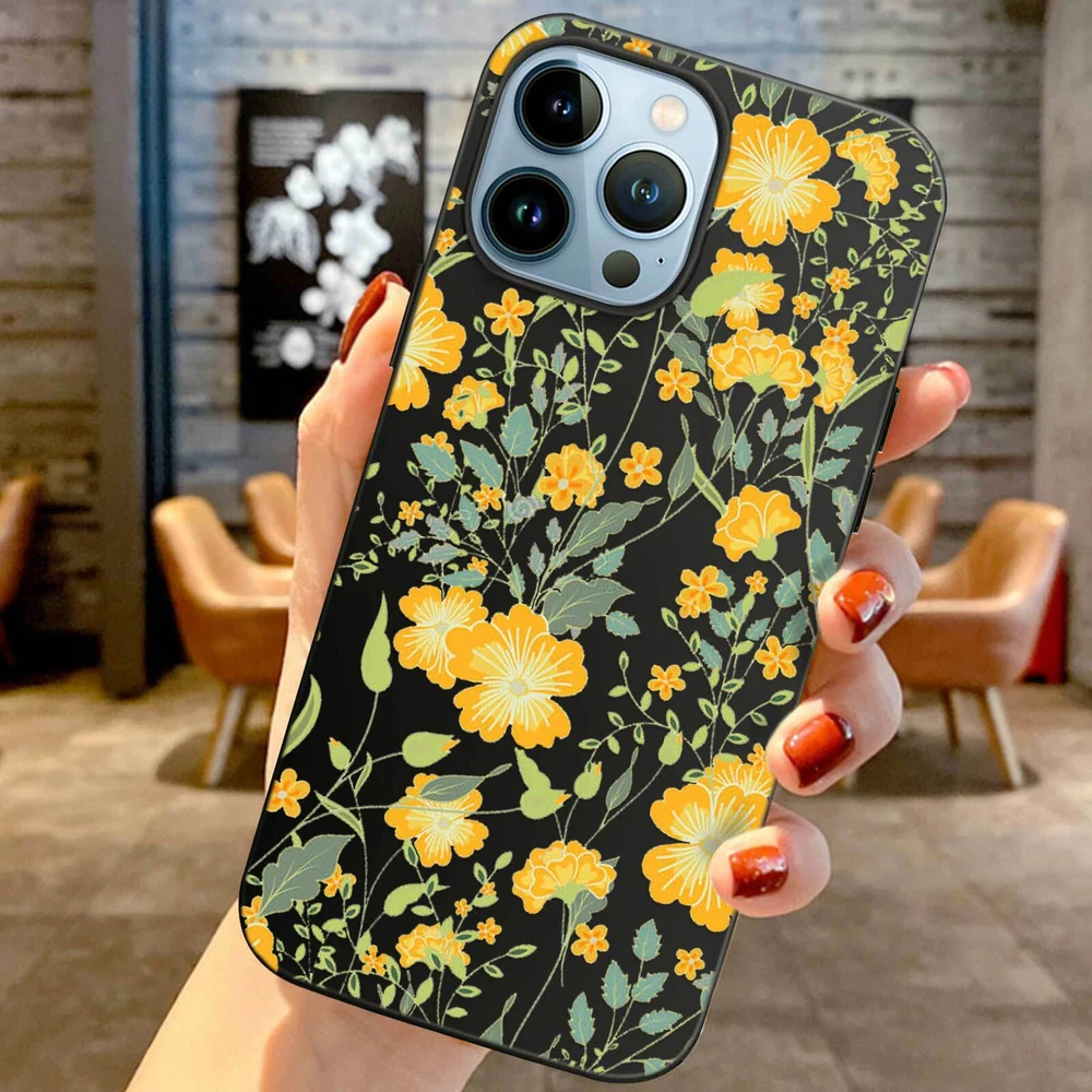 Phone Case For Apple iPhone 14 Pro Max 13 12 15 Flower Lace Protective TPU Cover